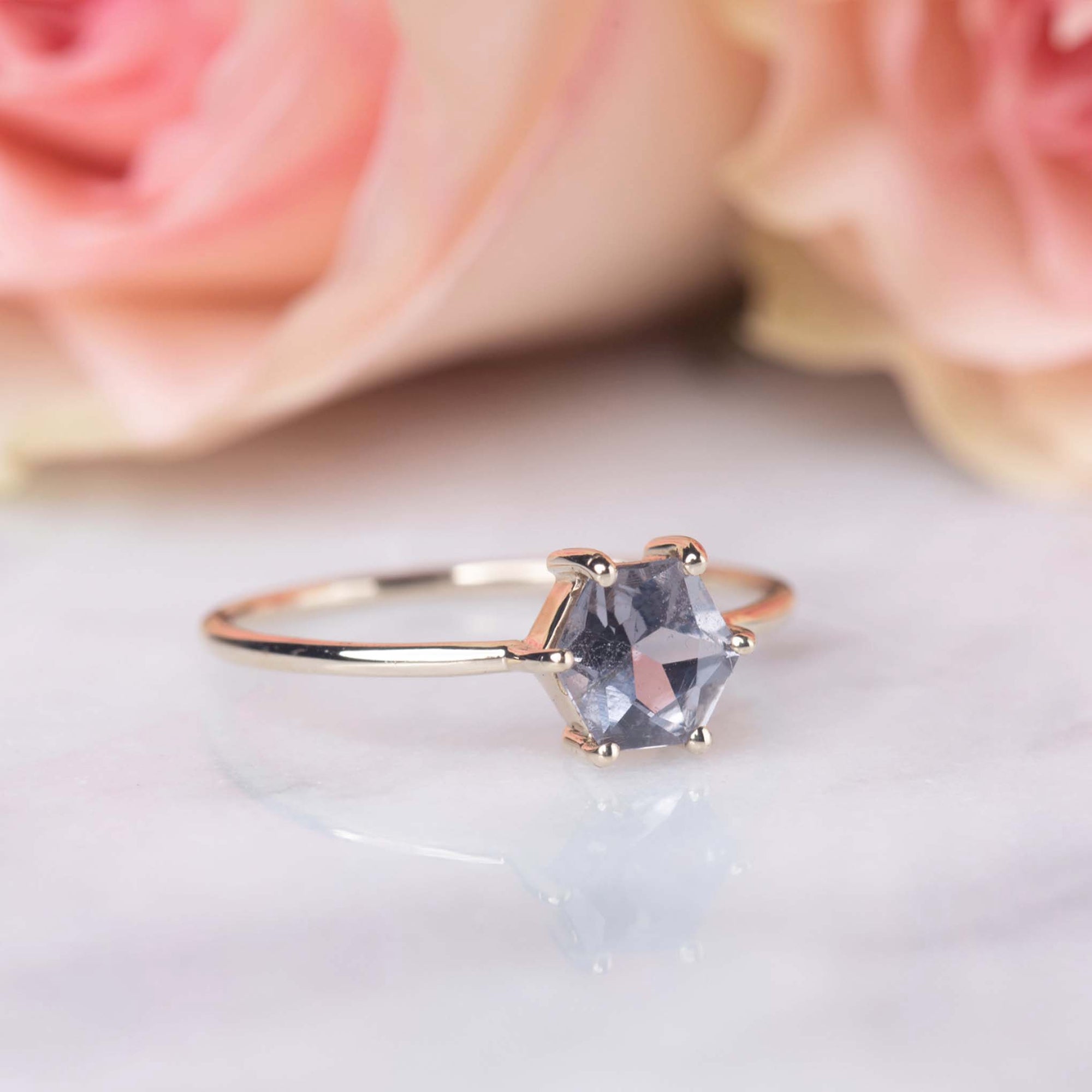 Solid Gold Icy Blue Spinel Ammil Ring