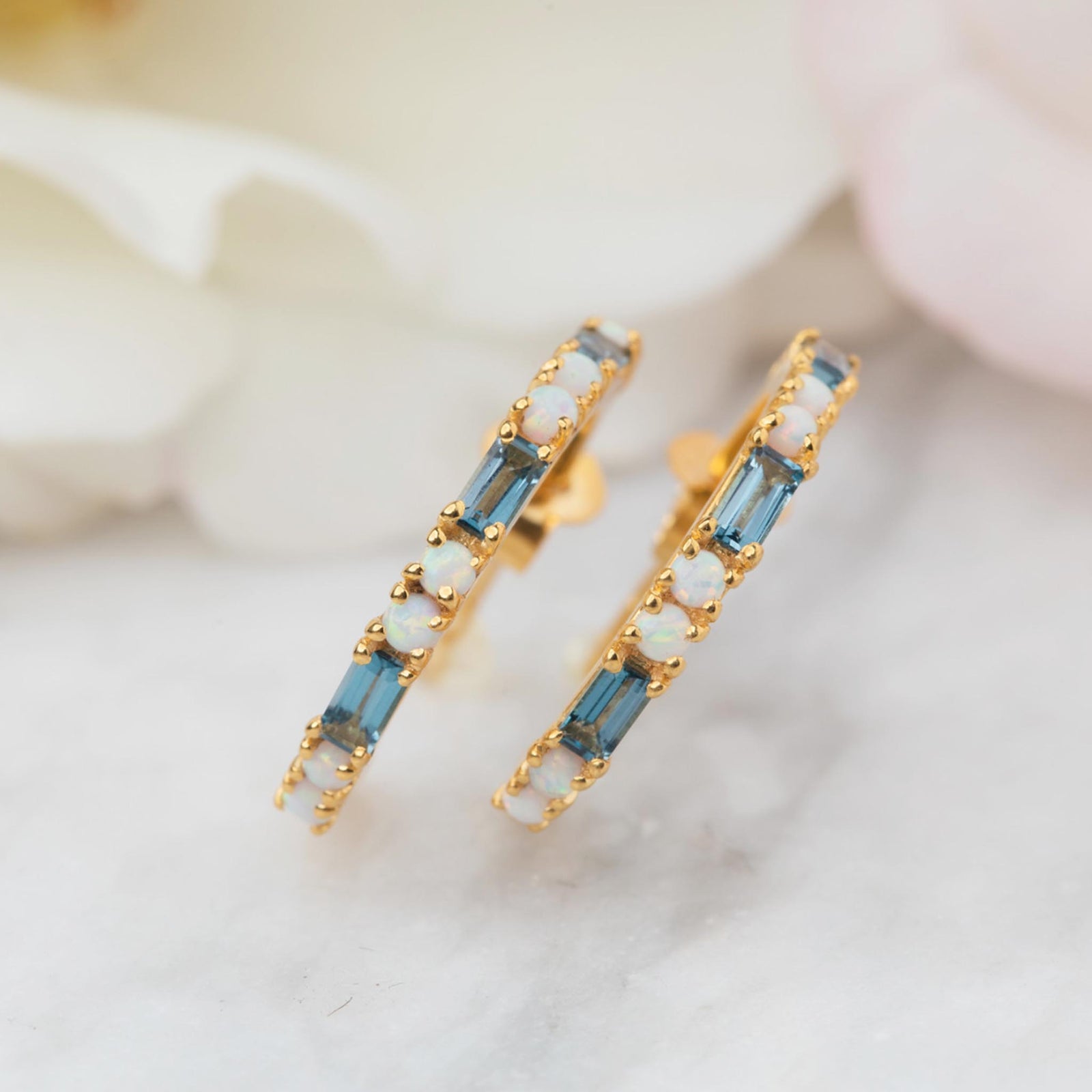 London Blue Topaz & Opal Bridge Hoops