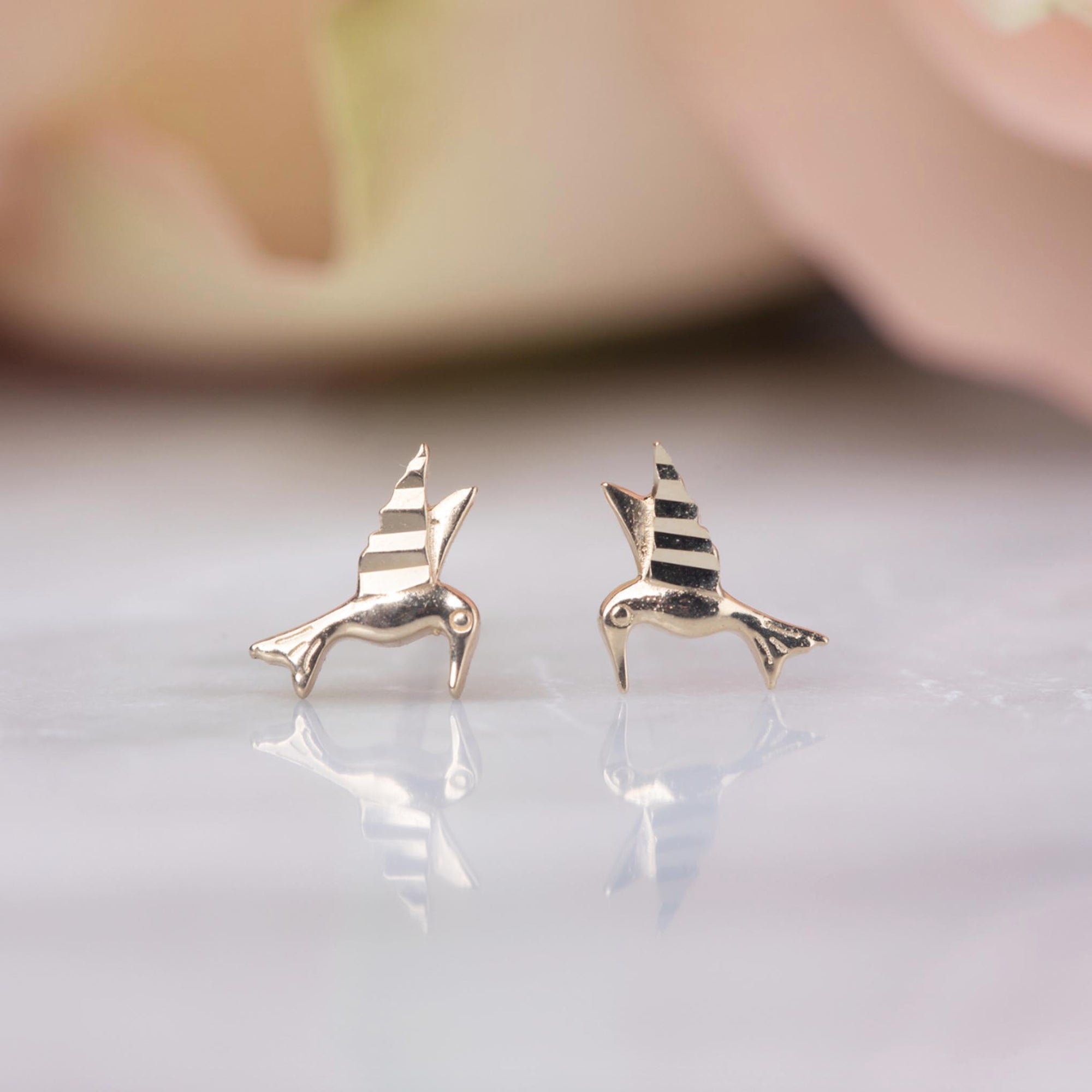 14kt Gold Hummingbird Studs