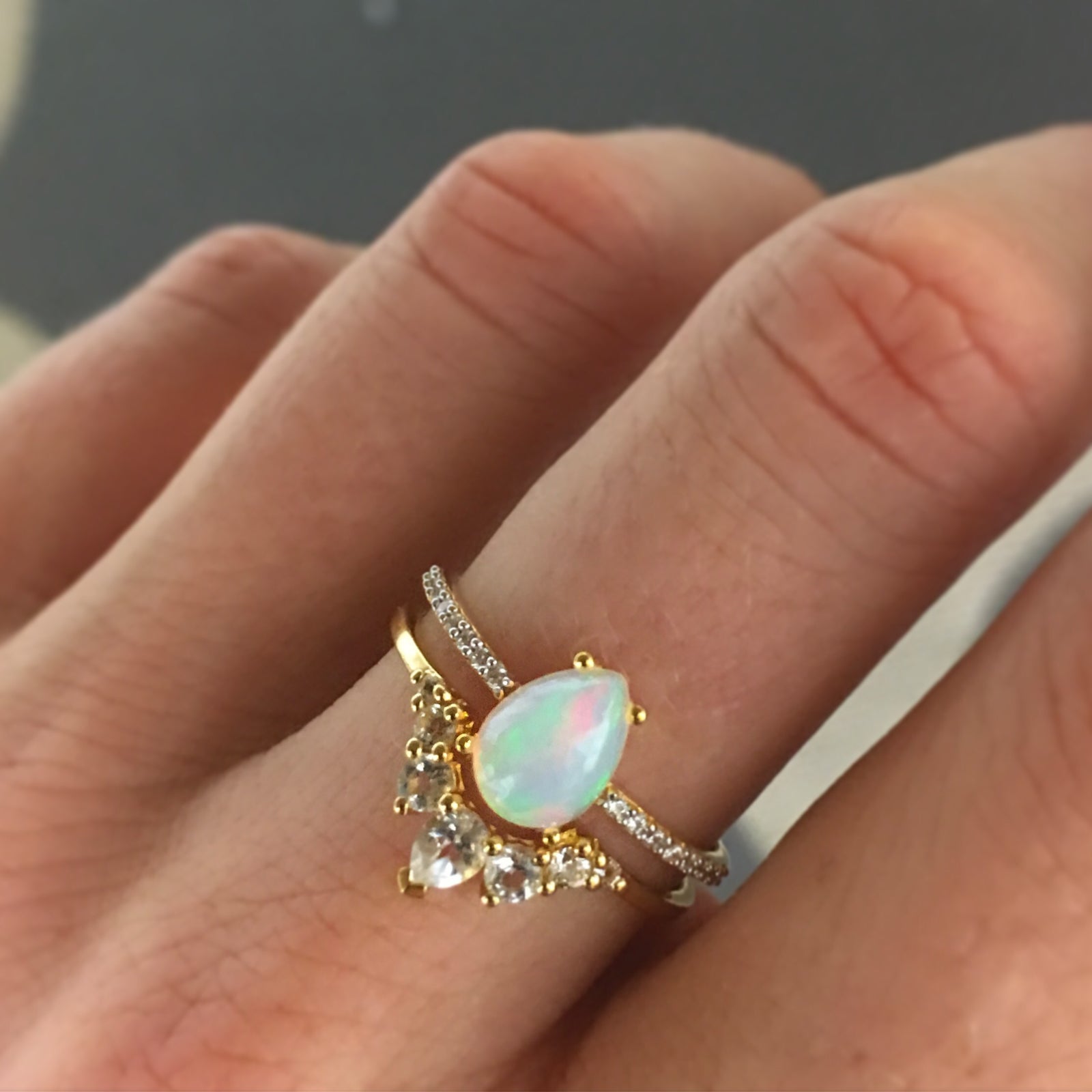 Opal and Topaz Angels Teardrop Ring