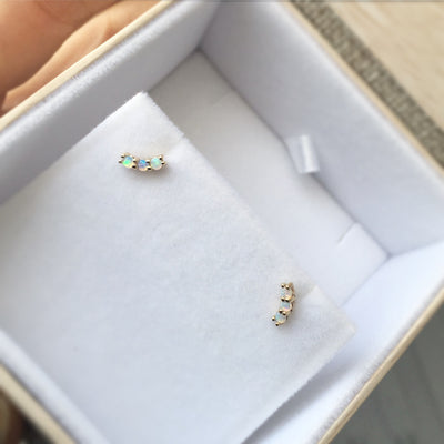 14kt Gold Mini Opal Rainbow Curve Studs
