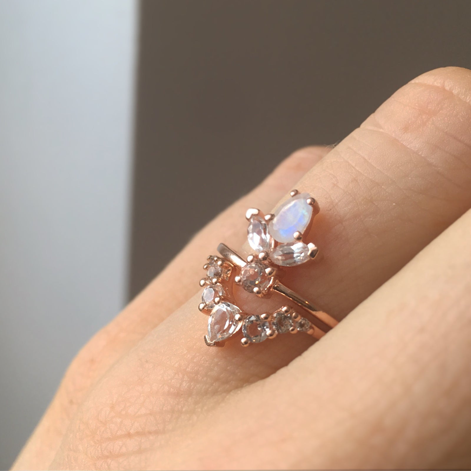 Rose Gold White Topaz Angels Arc Ring