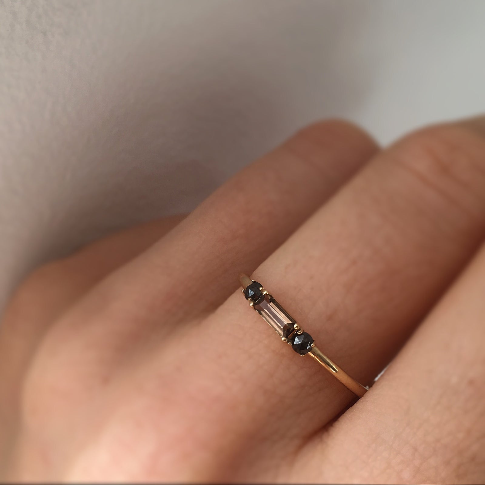 14kt Gold Smoky Quartz & Black Diamond Baguette Crush Ring