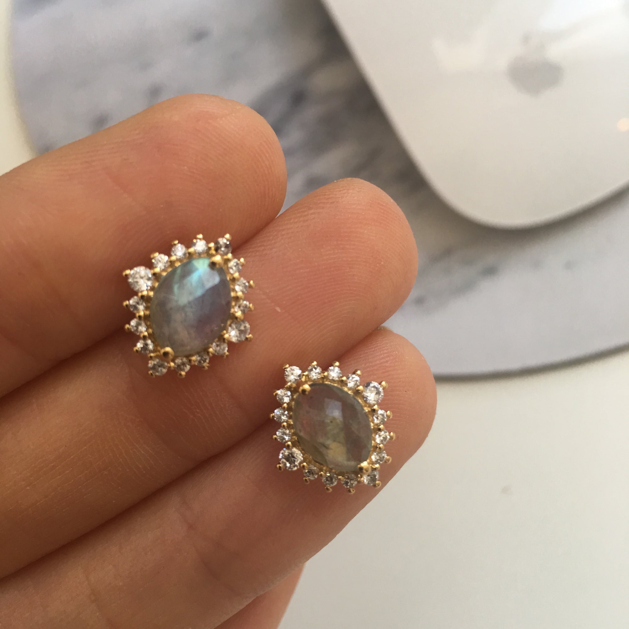 Labradorite and Diamond Flowerburst Studs