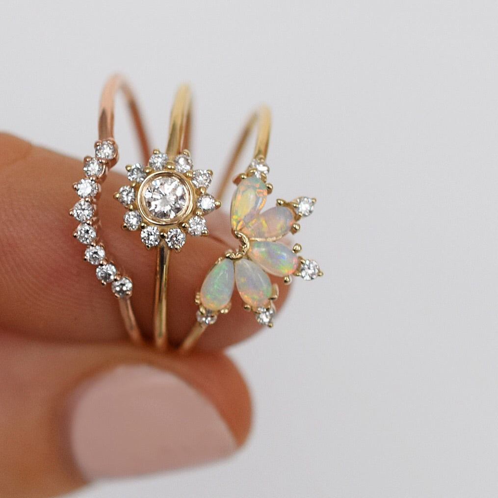 Solid 14kt Gold Diamond Sunflower Ring