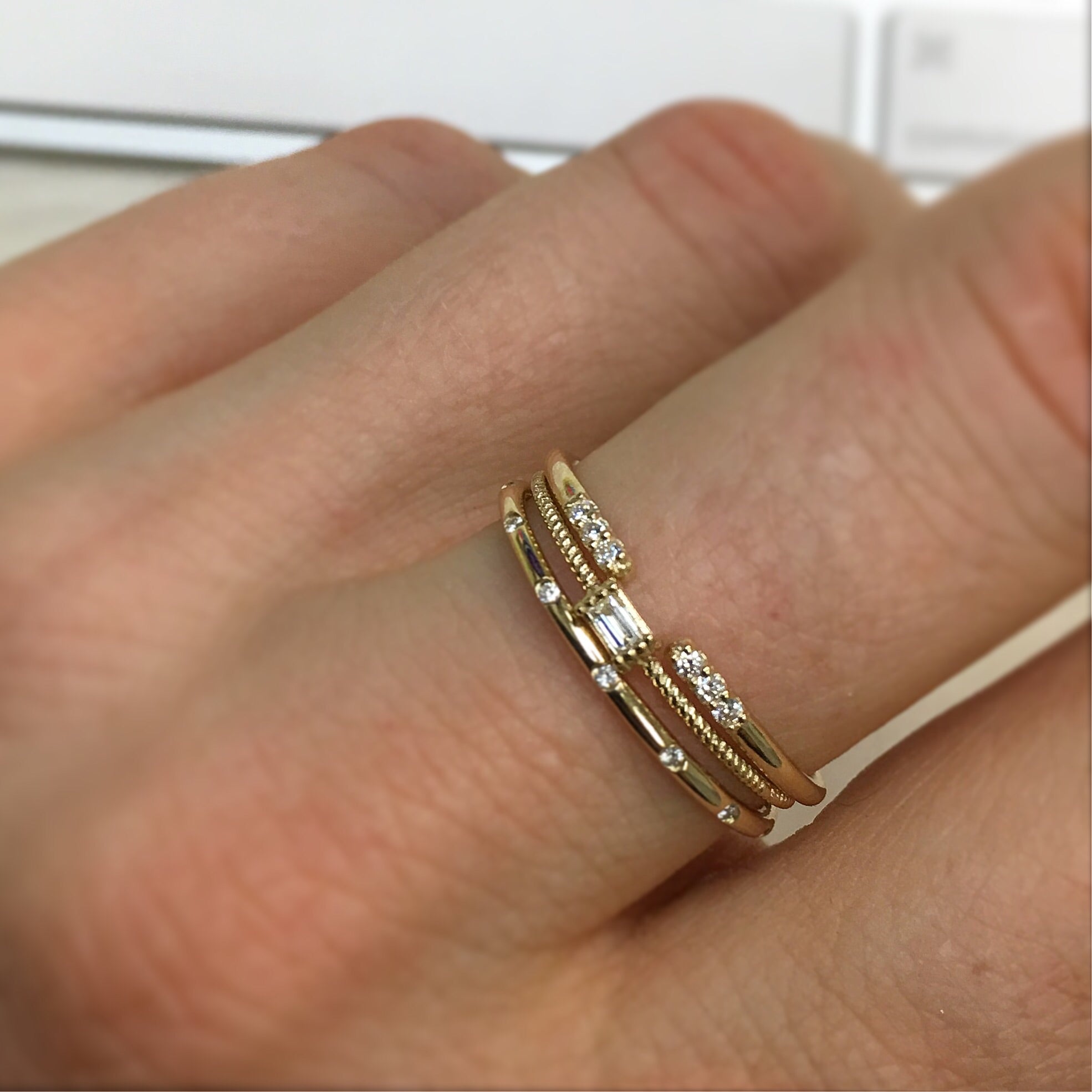 Solid Gold Diamond Birds of a Feather Stacking Ring *online exclusive*