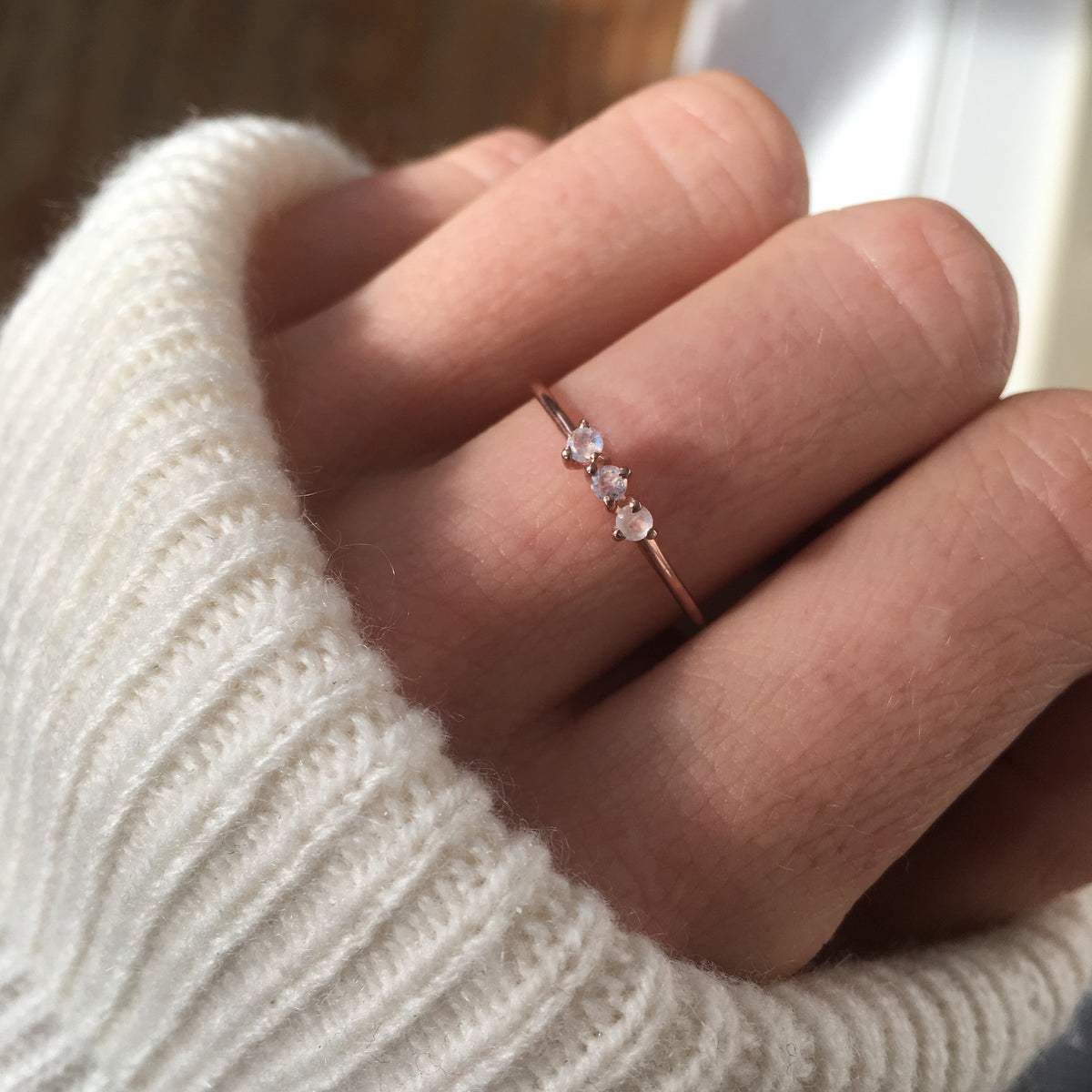 Rainbow Moonstone & Rose Gold Duchess Ring