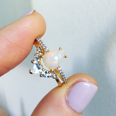 Opal and Topaz Angels Teardrop Ring