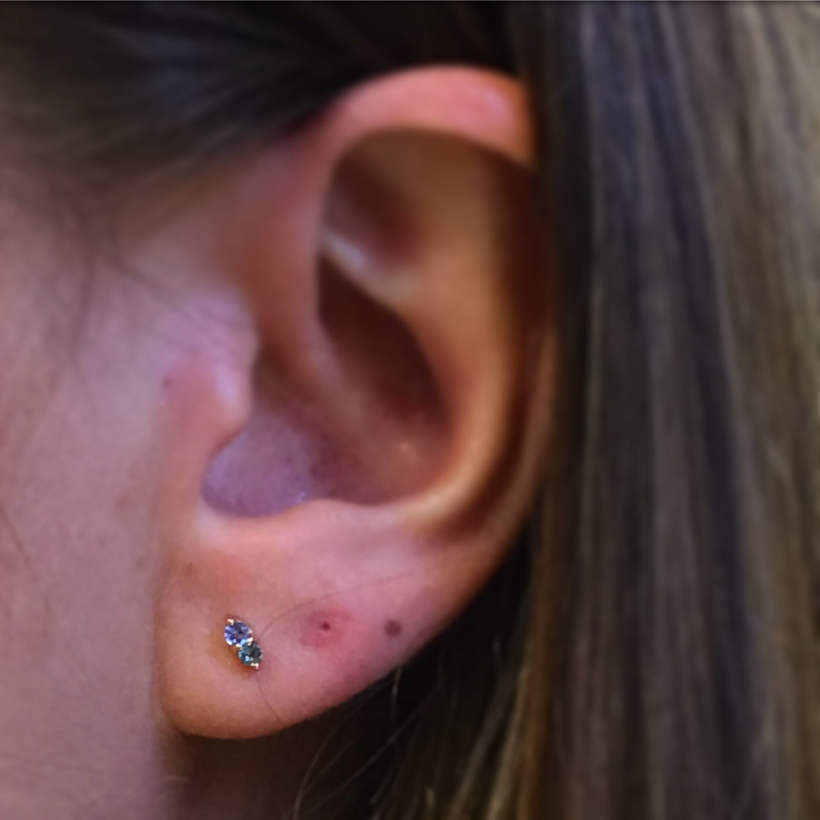 14kt Gold Tanzanite and London Blue Topaz Pavillion Studs