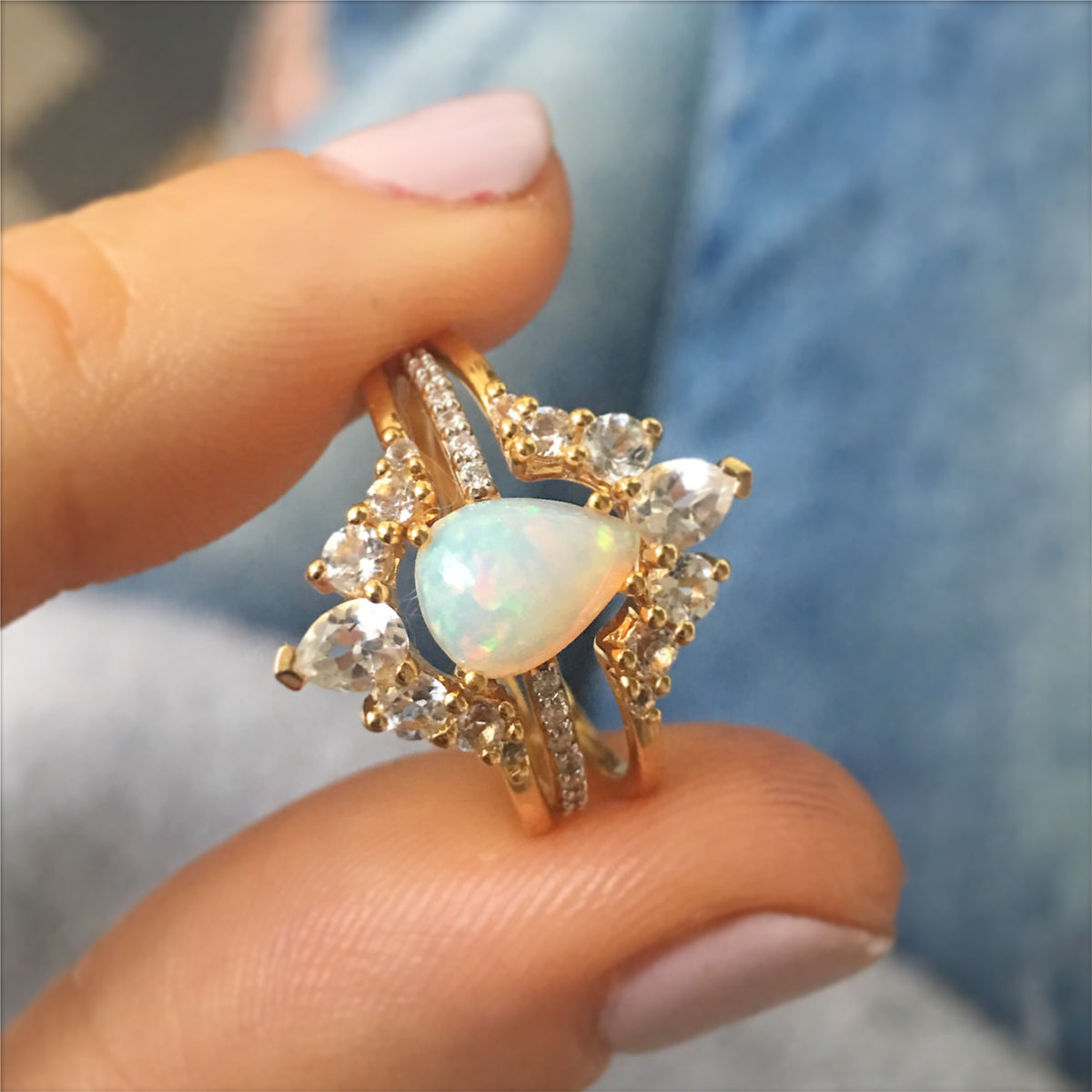 Opal and Topaz Angels Teardrop Ring