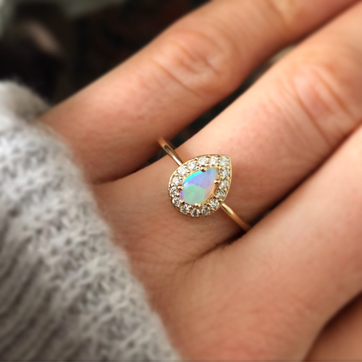 14kt Opal & Diamond Regal Droplet Ring