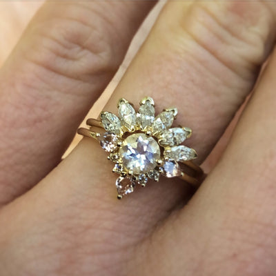 9kt Gold Rainbow Moonstone, Morganite and Diamond Unicorn Ring