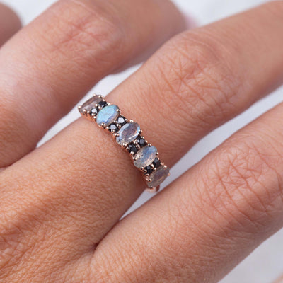 Solid Rose Gold Labradorite & Black Spinel Elysian Ring