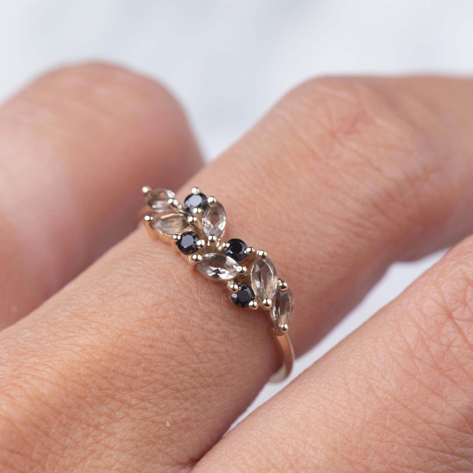 Solid Gold Smoky Quartz & Black Spinel Orchard Ring