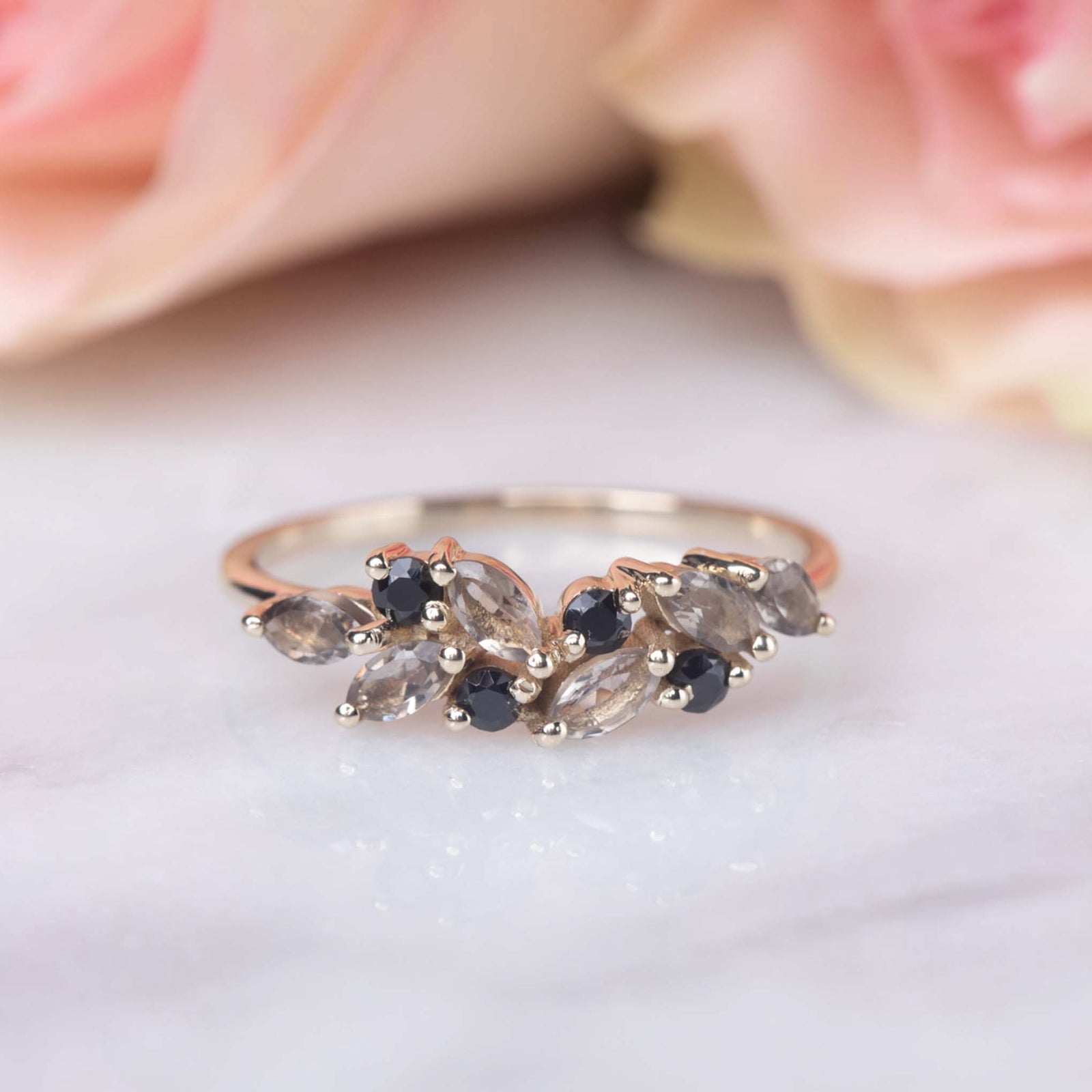 Solid Gold Smoky Quartz & Black Spinel Orchard Ring