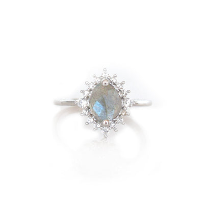 Sterling Silver Labradorite & Diamond Flowerburst Ring