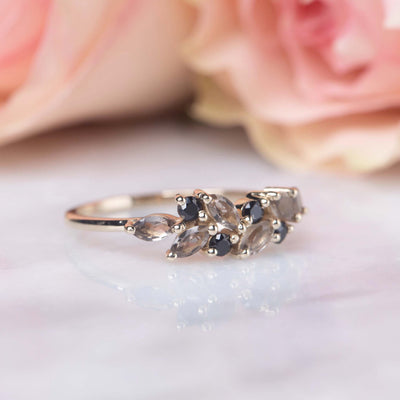 Solid Gold Smoky Quartz & Black Spinel Orchard Ring