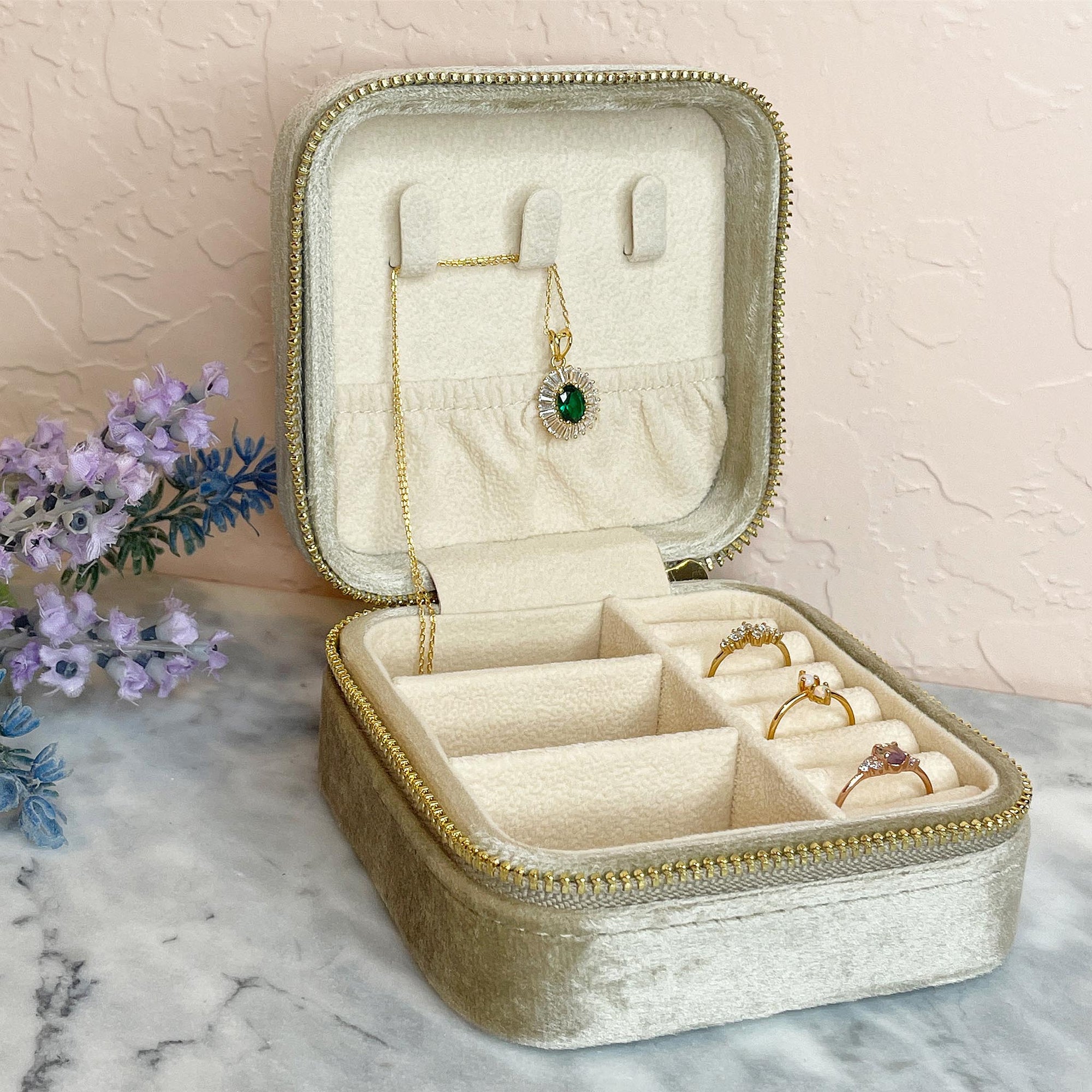 Lux Suede Travel Case for Jewelry | La Kaiser Champagne