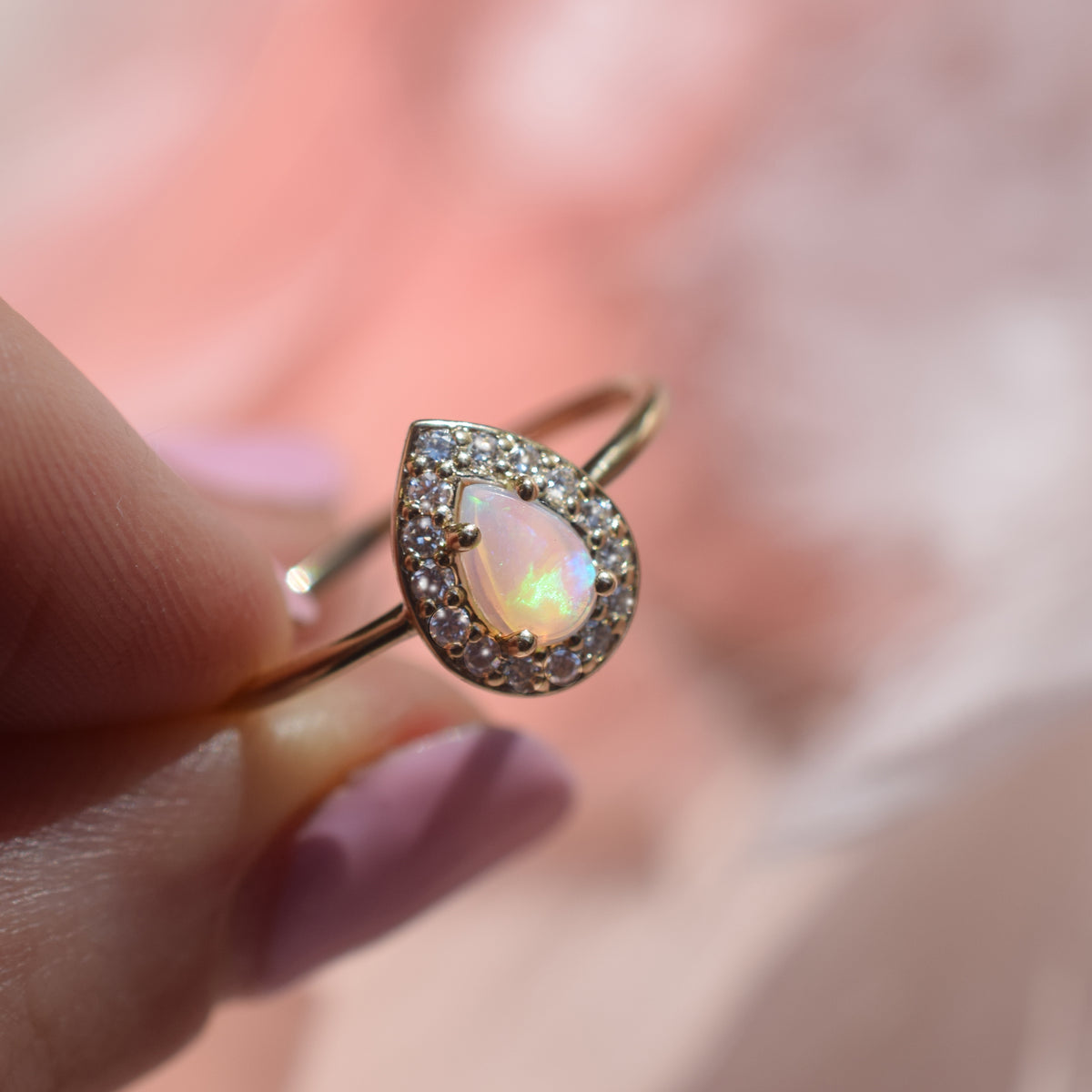 14kt Opal & Diamond Regal Droplet Ring