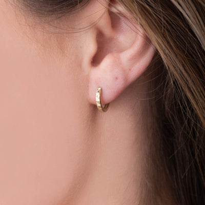 14kt Gold Diamond Cut Mini Hoops