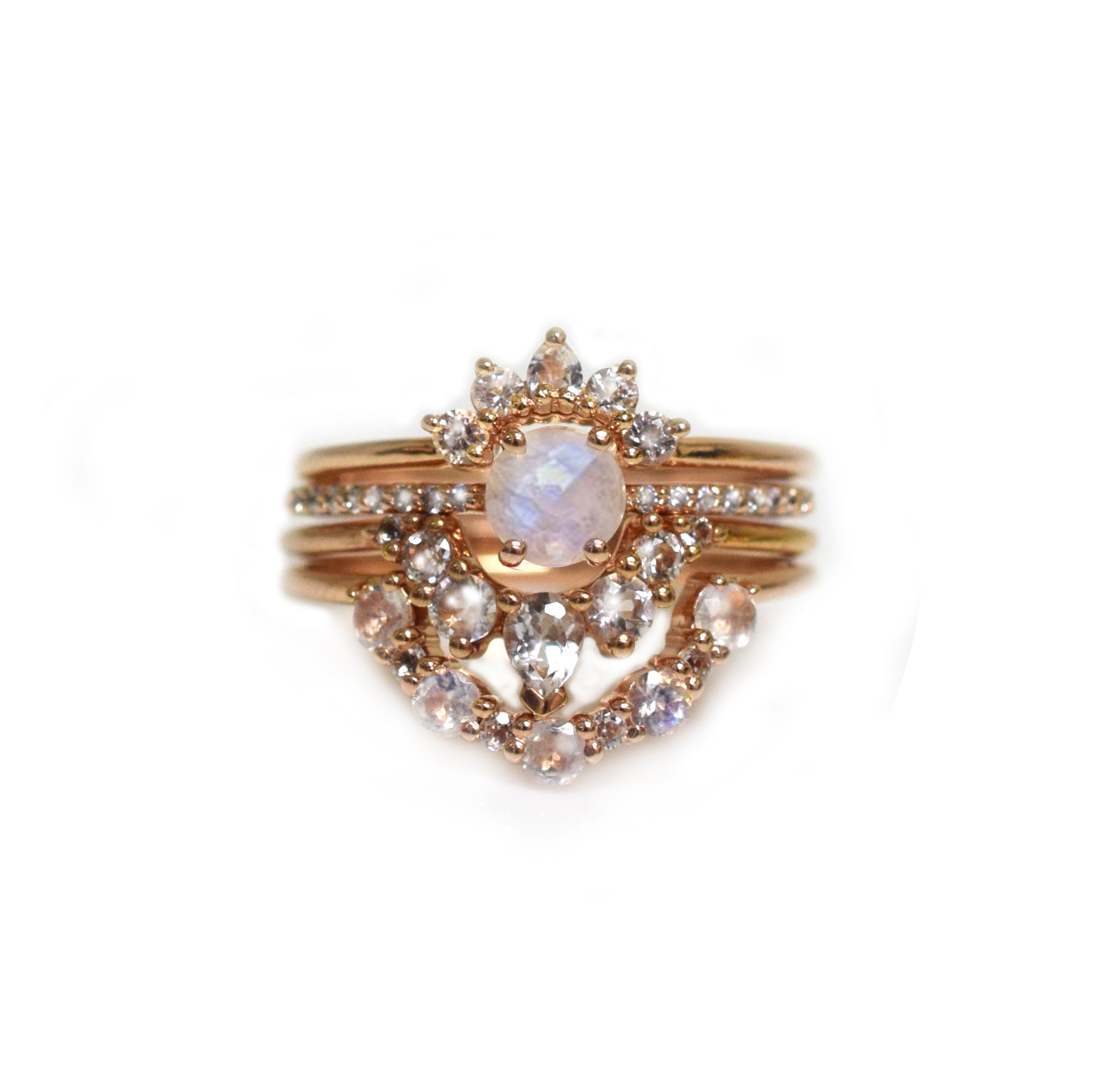 Rose Gold Rainbow Moonstone & Diamond Miss Universe Stack