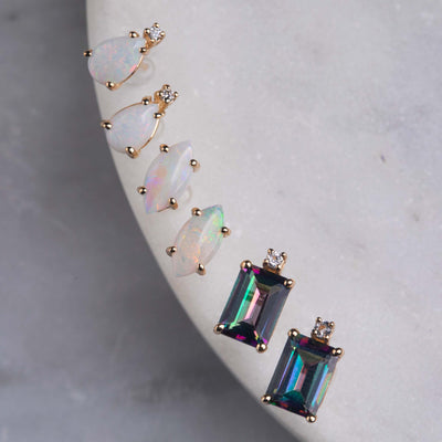 14kt Gold Opal and Diamond Droplet Studs