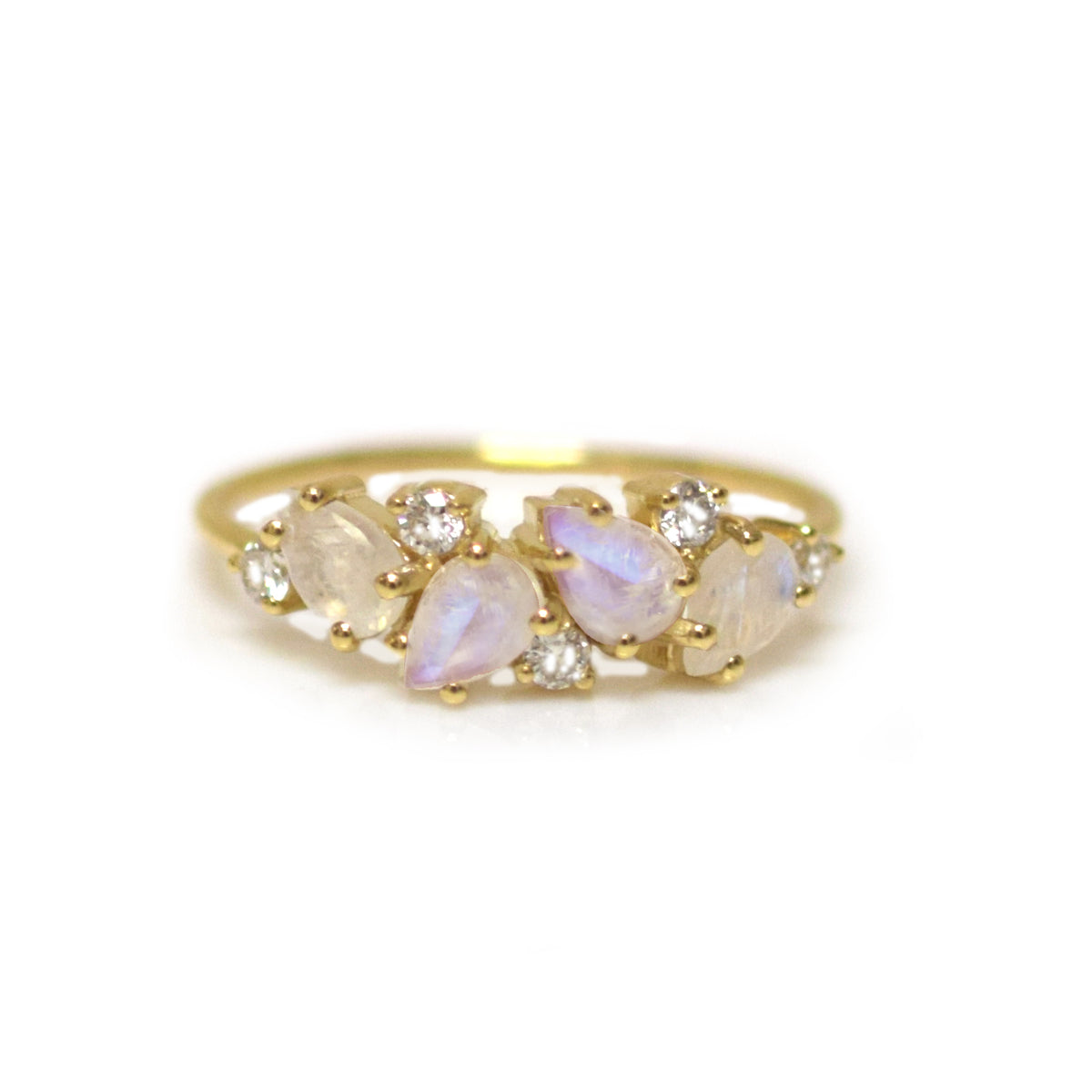 Solid 14kt Gold Rainbow Moonstone & Diamond Woodland Fairytale Ring