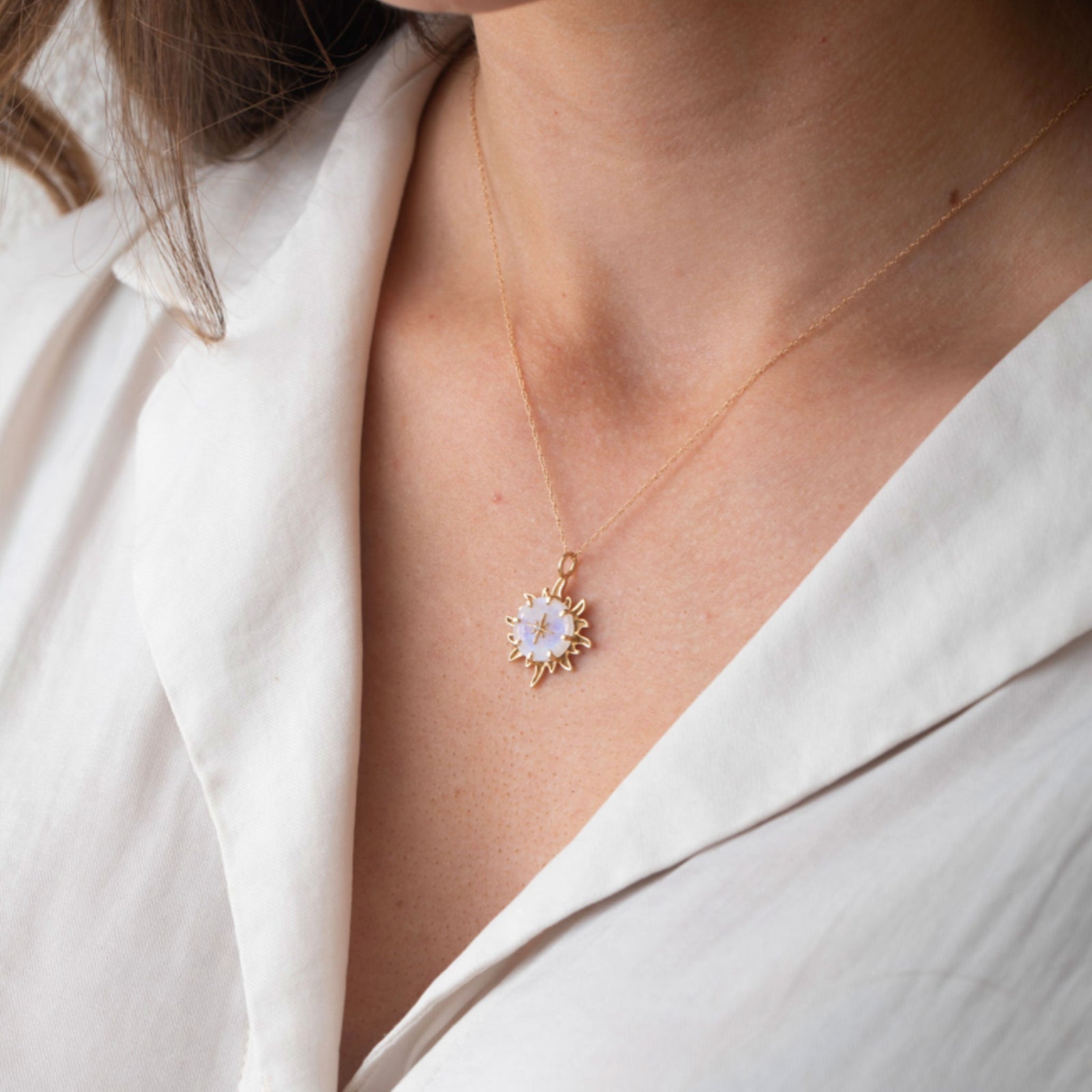 14kt Rainbow Moonstone Sun Pendant