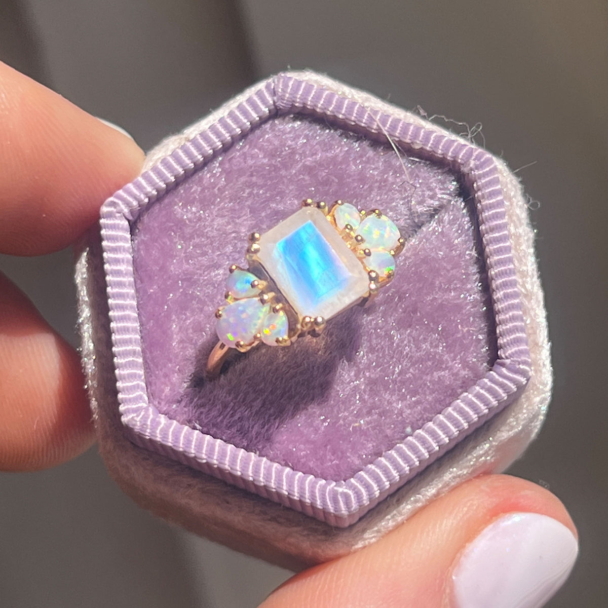 Rainbow Moonstone and Opal Empress Ring