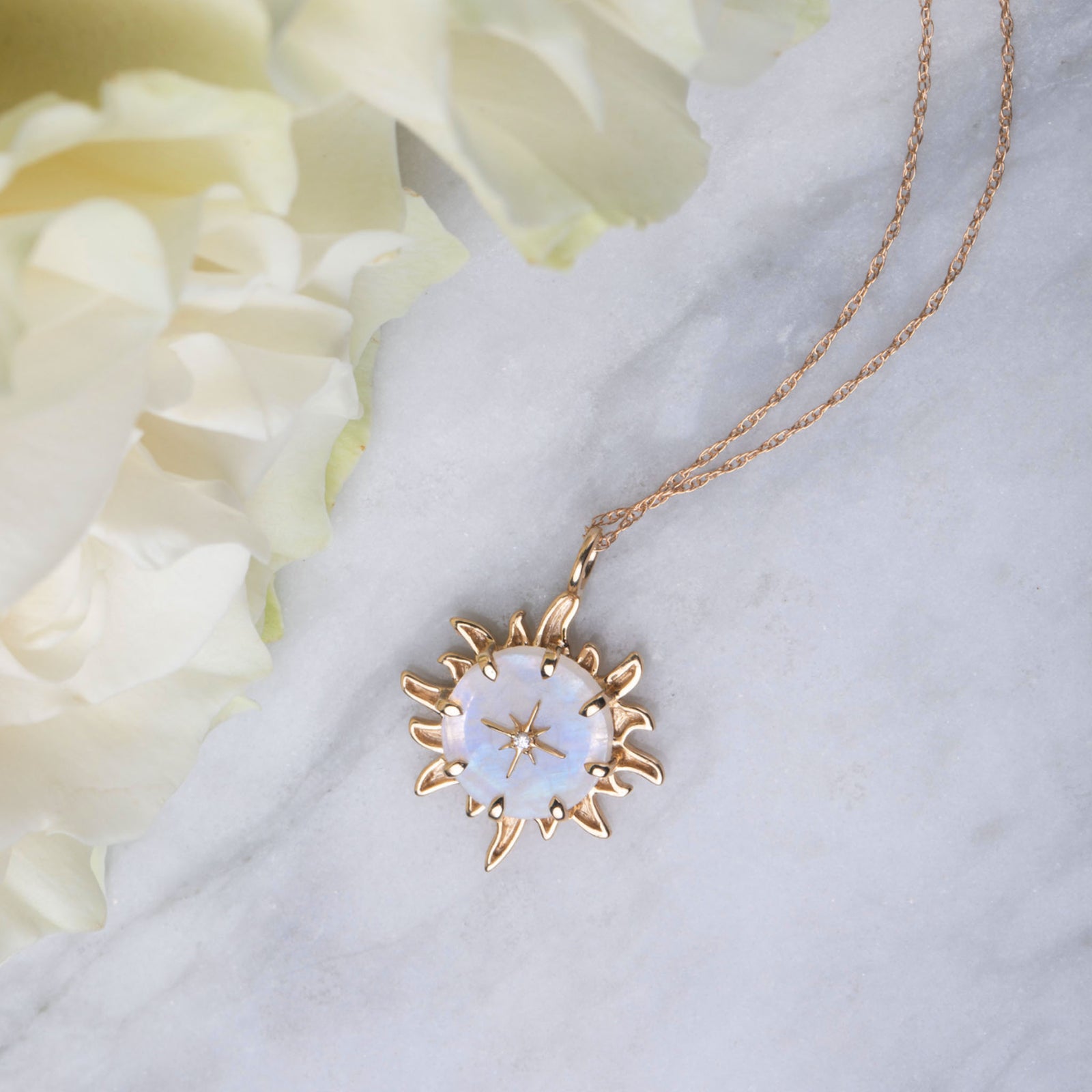 14kt Rainbow Moonstone Sun Pendant