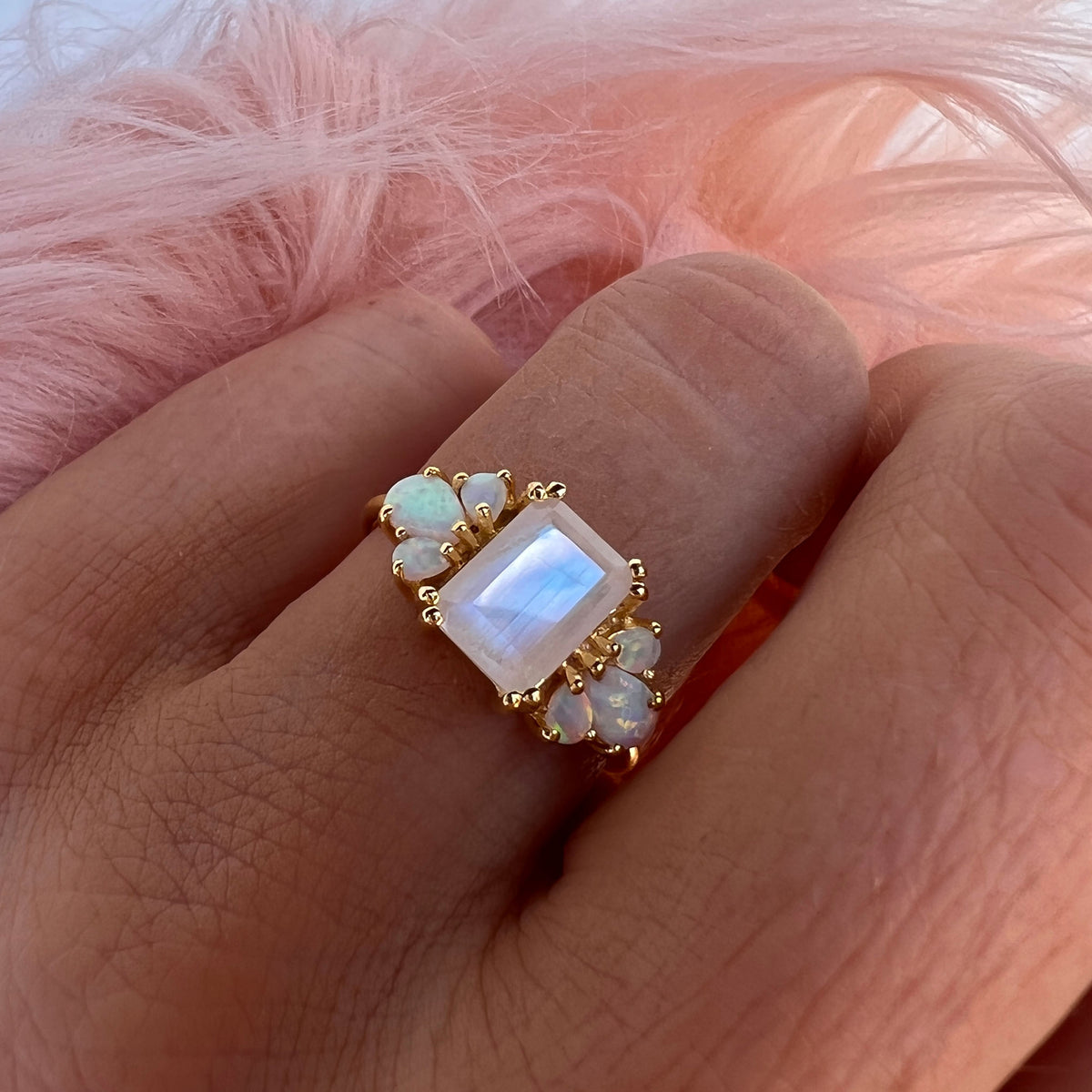 Rainbow Moonstone and Opal Empress Ring