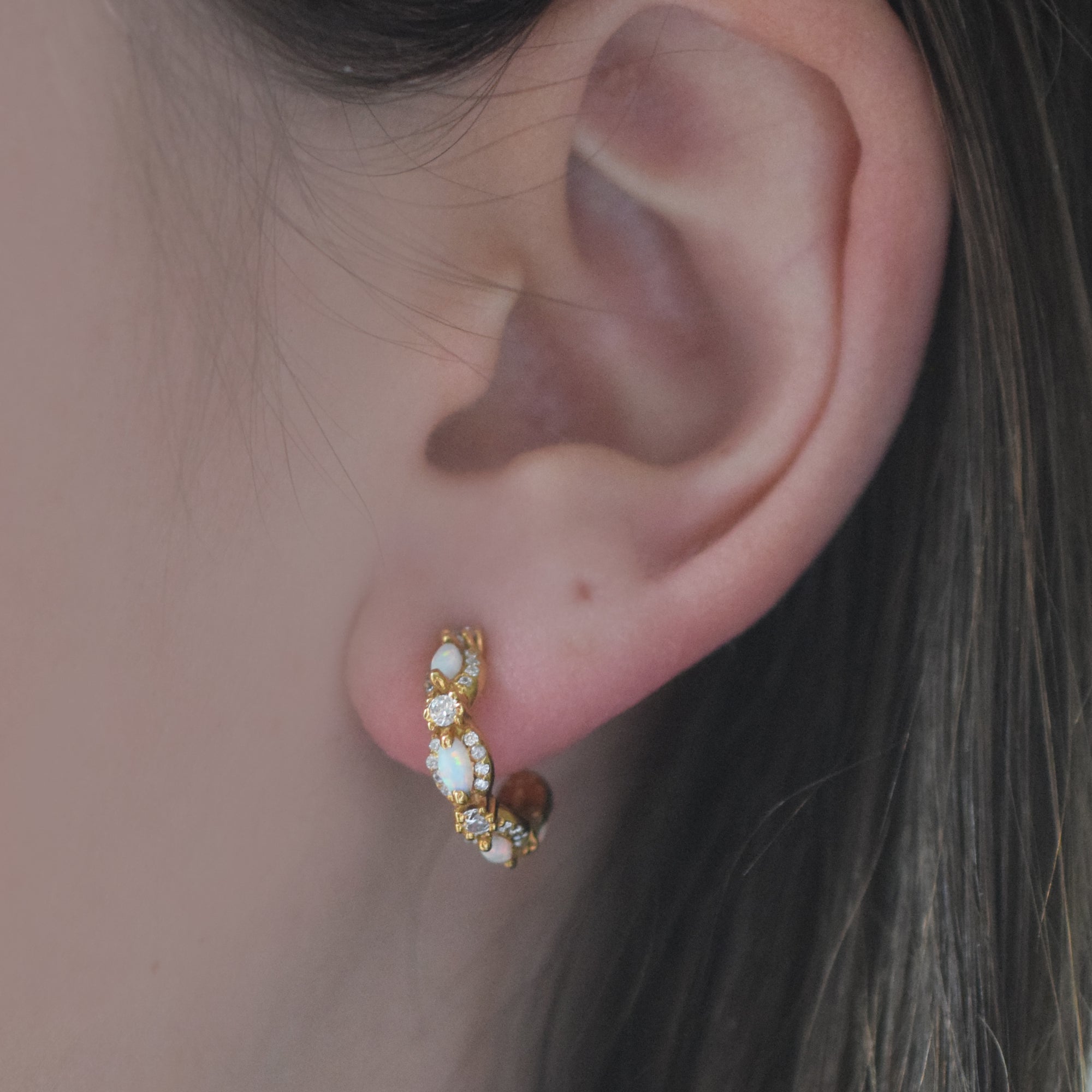 Mini Opal & Diamond Marquis Hoops