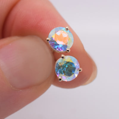 Solid 14kt Gold Opalescent Topaz Solo Studs