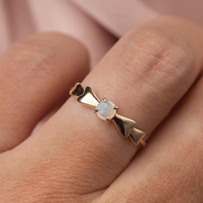 Solid Gold Opal Heart on Heart Ring