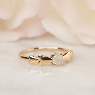 Solid Gold Opal Heart on Heart Ring