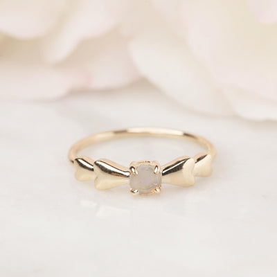 Solid Gold Opal Heart on Heart Ring