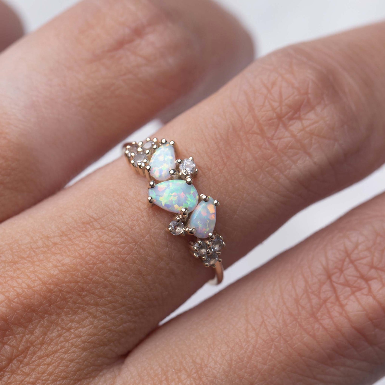 Solid Gold Opal & Topaz Woodland Fairy Ring