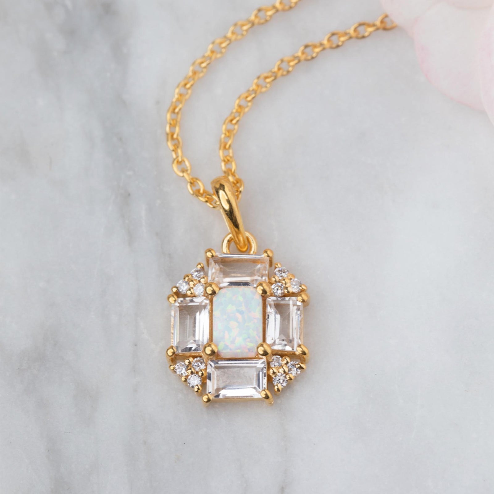 Opal and Topaz Baguette Fire Pendant