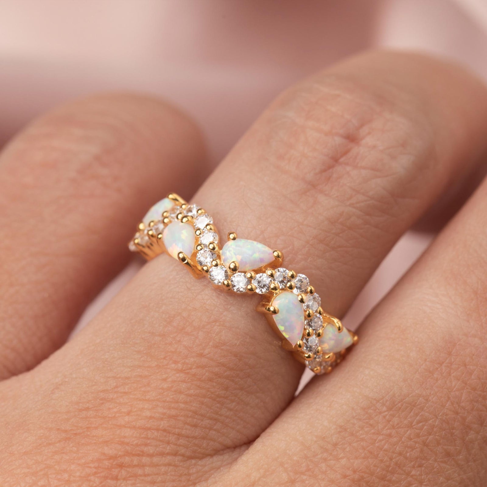 Opal & Diamond Mountain Meanders Ring