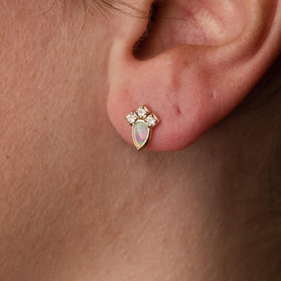 Solid Gold Opal & Rainbow Moonstone Muse Studs