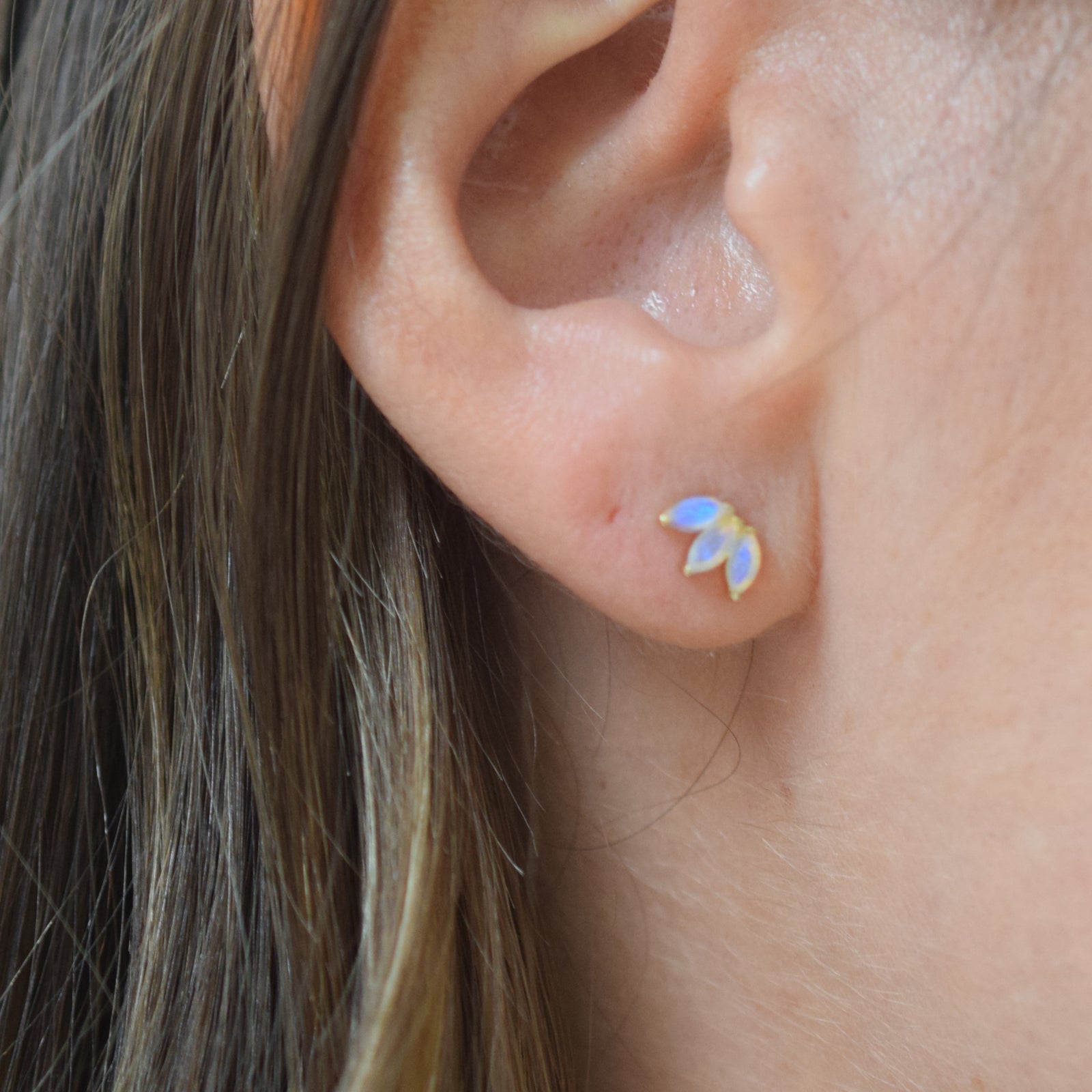 14kt Gold Opal Lotus Studs