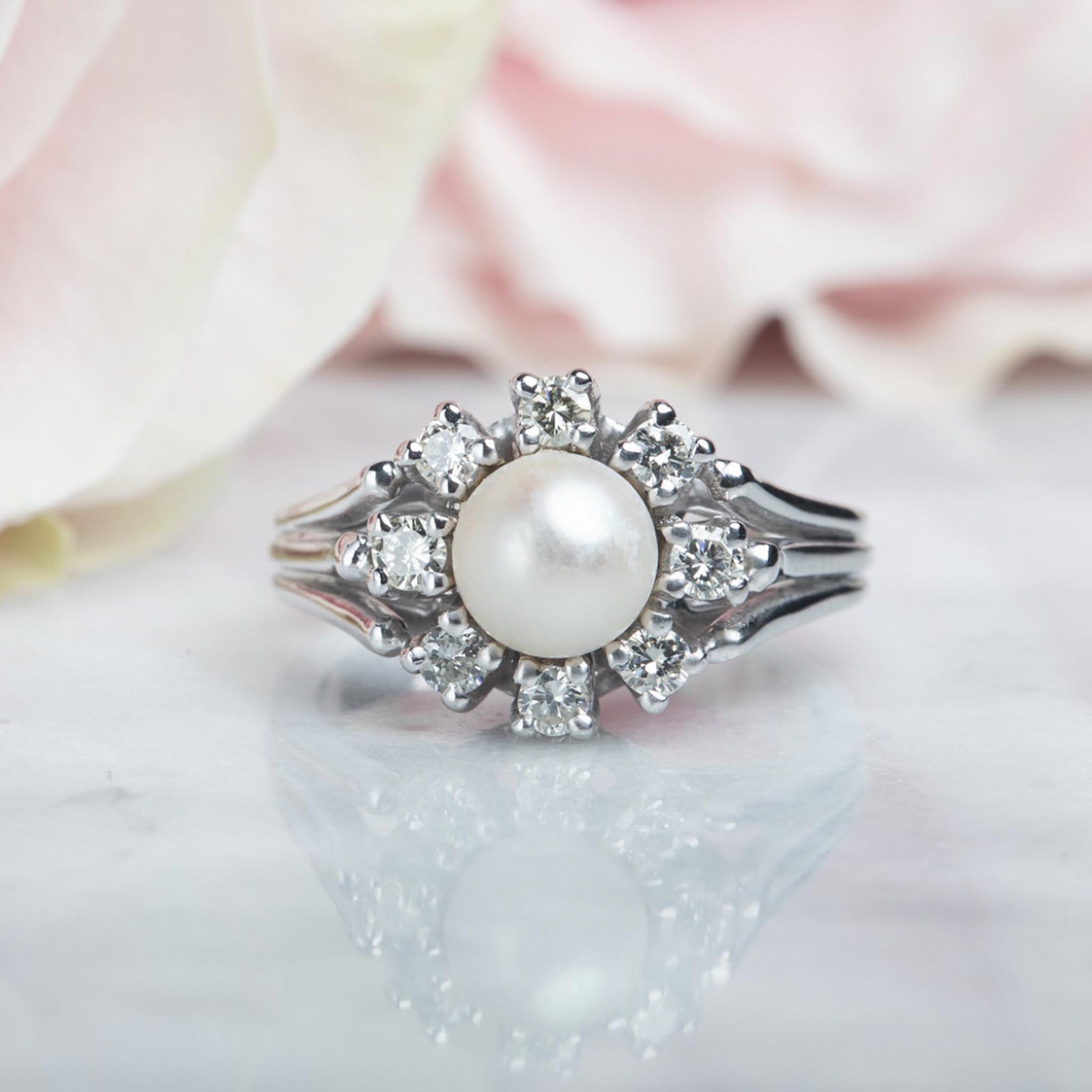 Vintage Pearl & Diamond Engelberg Ring