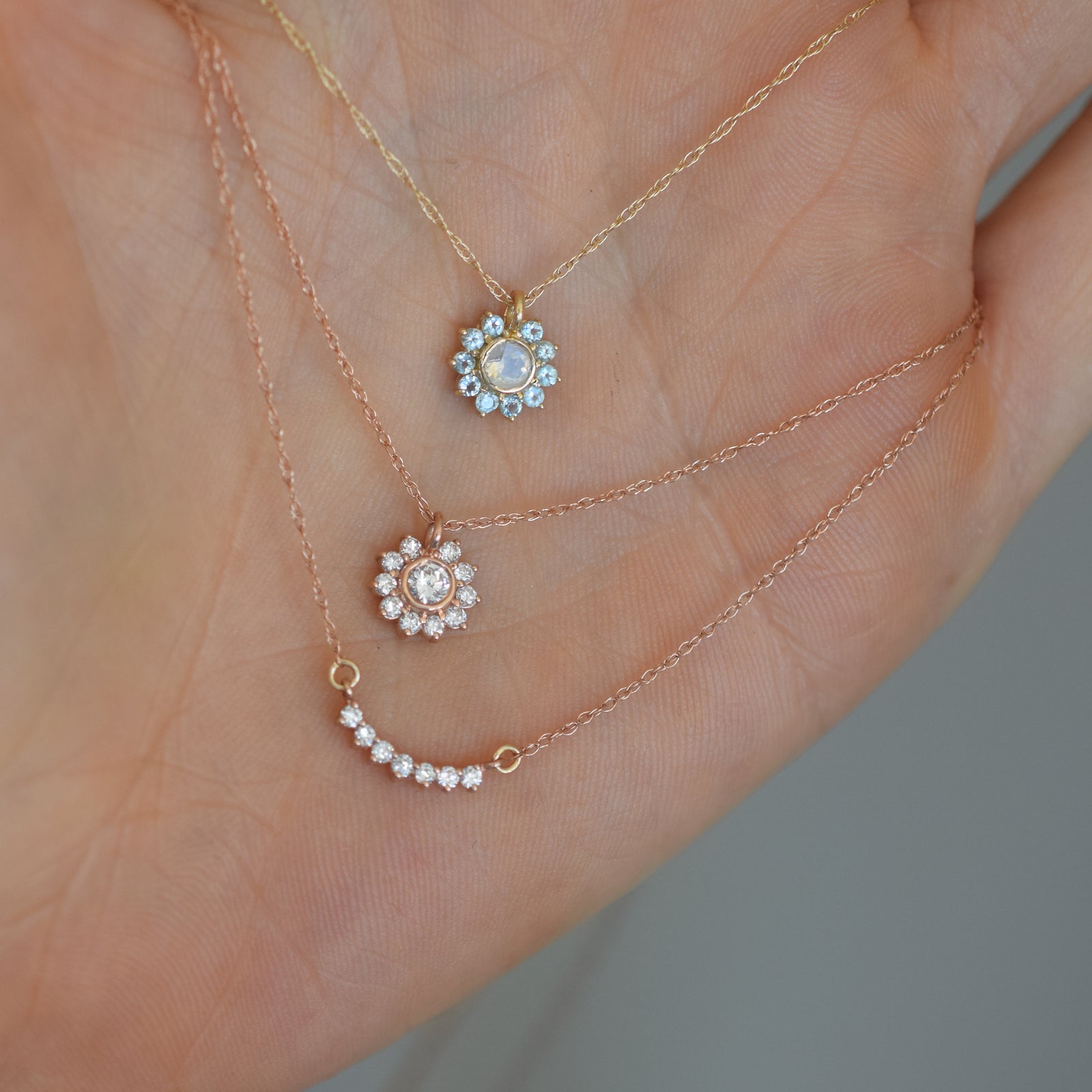 Solid 14kt Rose Gold Diamond Sunflower Pendant