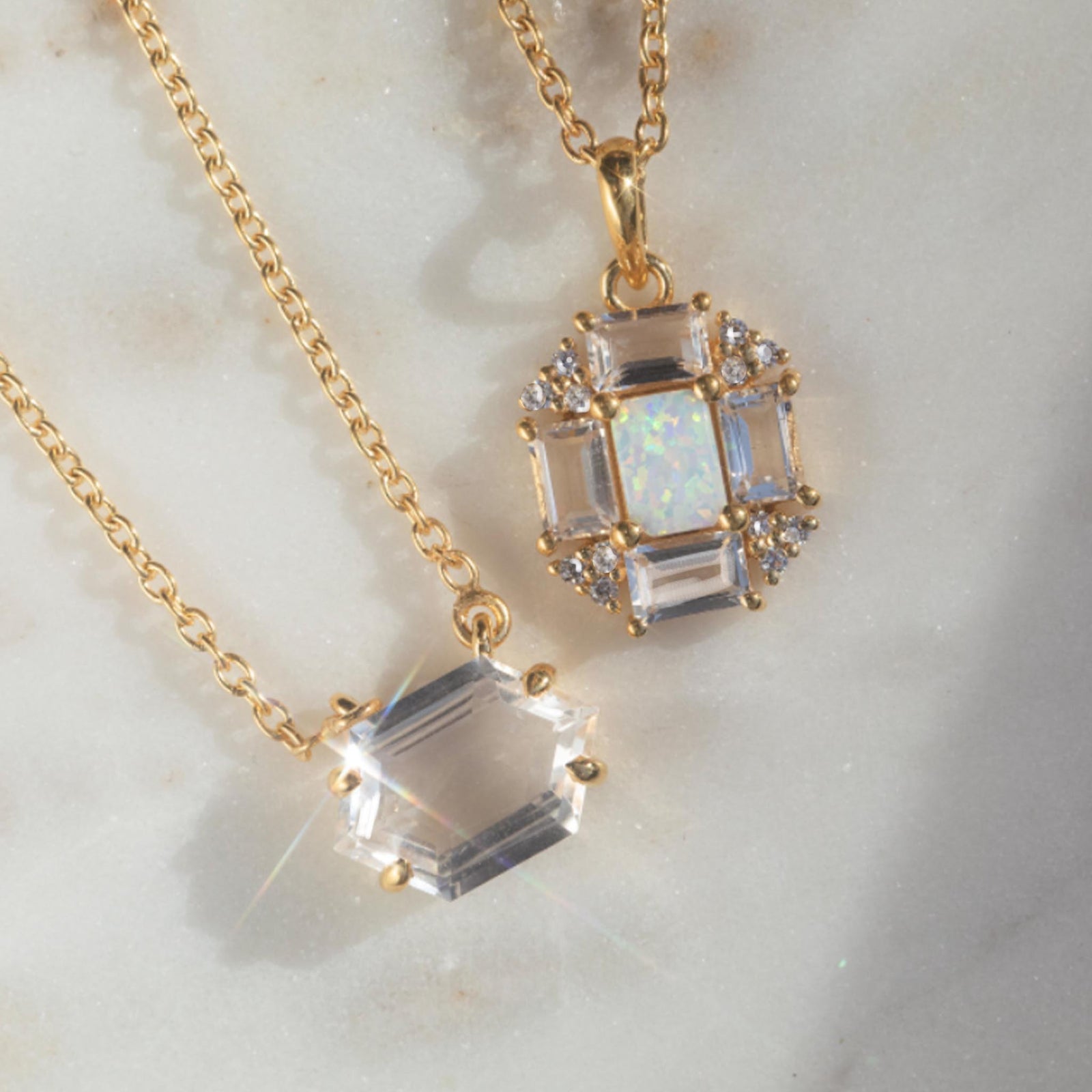 Opal and Topaz Baguette Fire Pendant