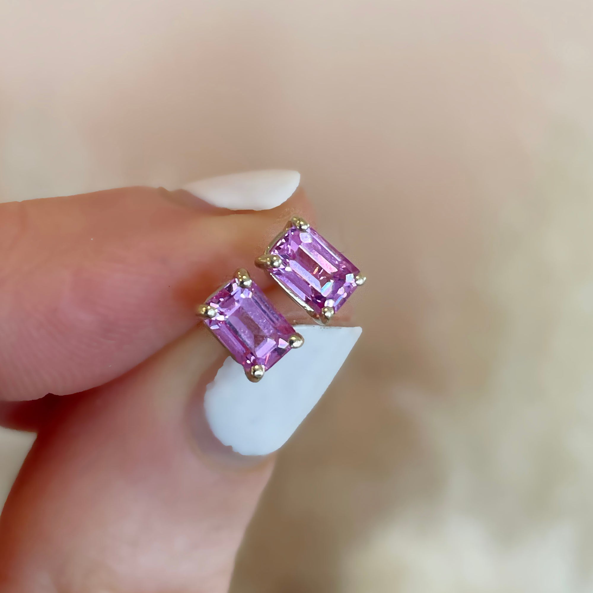 14kt Pink Sapphire *LIMITED EDITION* Baguette Studs