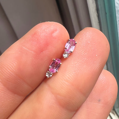 *LIMITED EDITION* 14kt Rose Gold Pink Sapphire & Diamond Rain Drop Studs