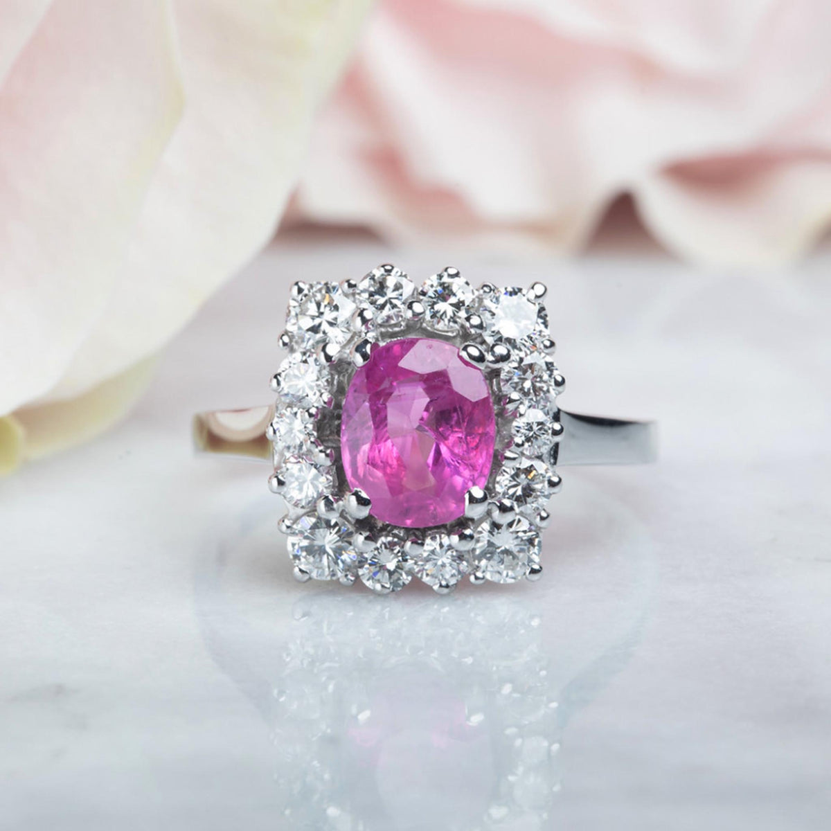 Vintage Pink Sapphire & Diamond Lucern Ring