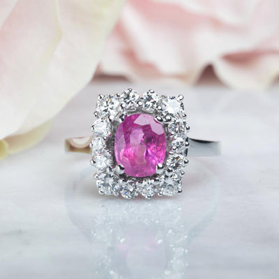 Vintage Pink Sapphire & Diamond Lucern Ring