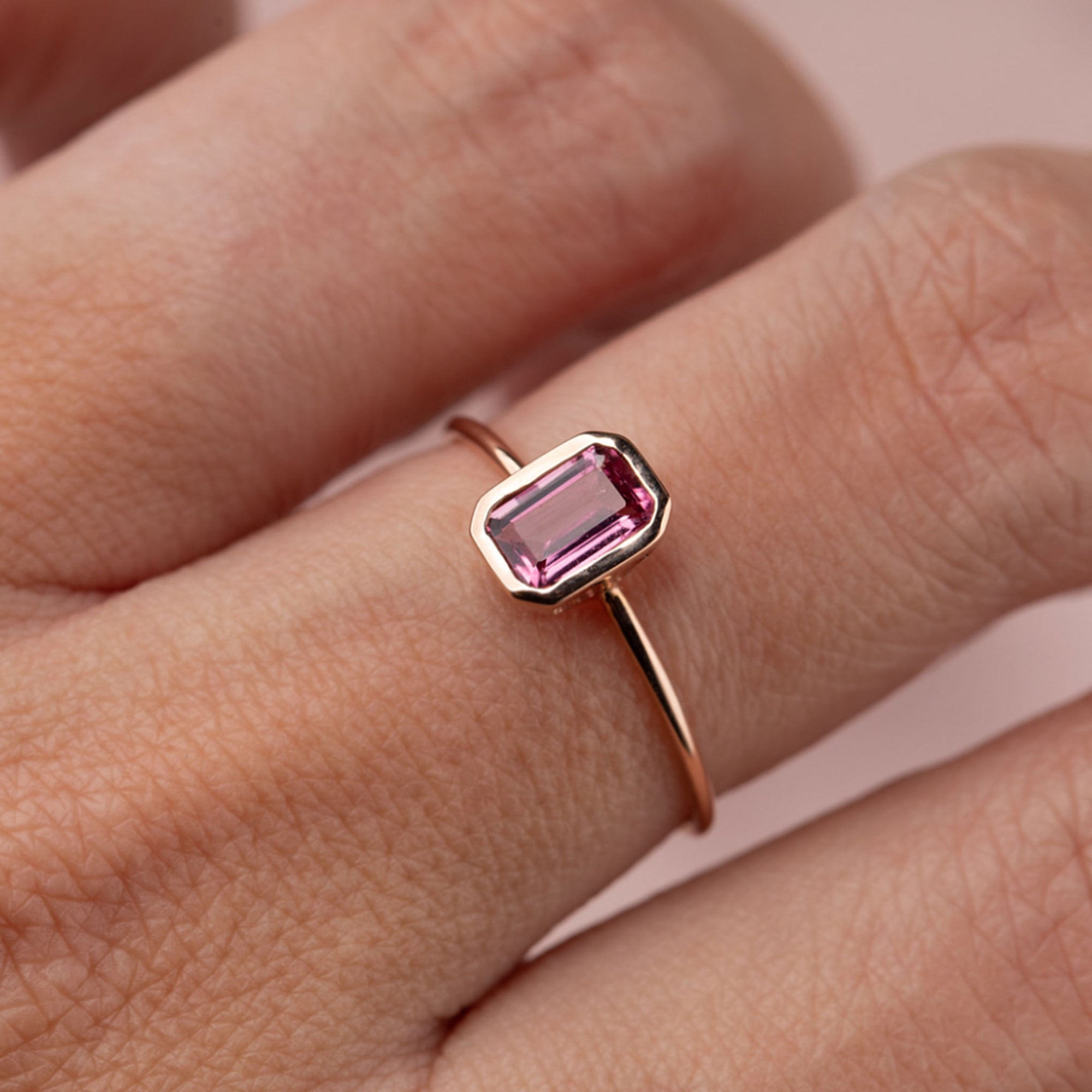 14kt Rodolite Garnet Baguette Ring
