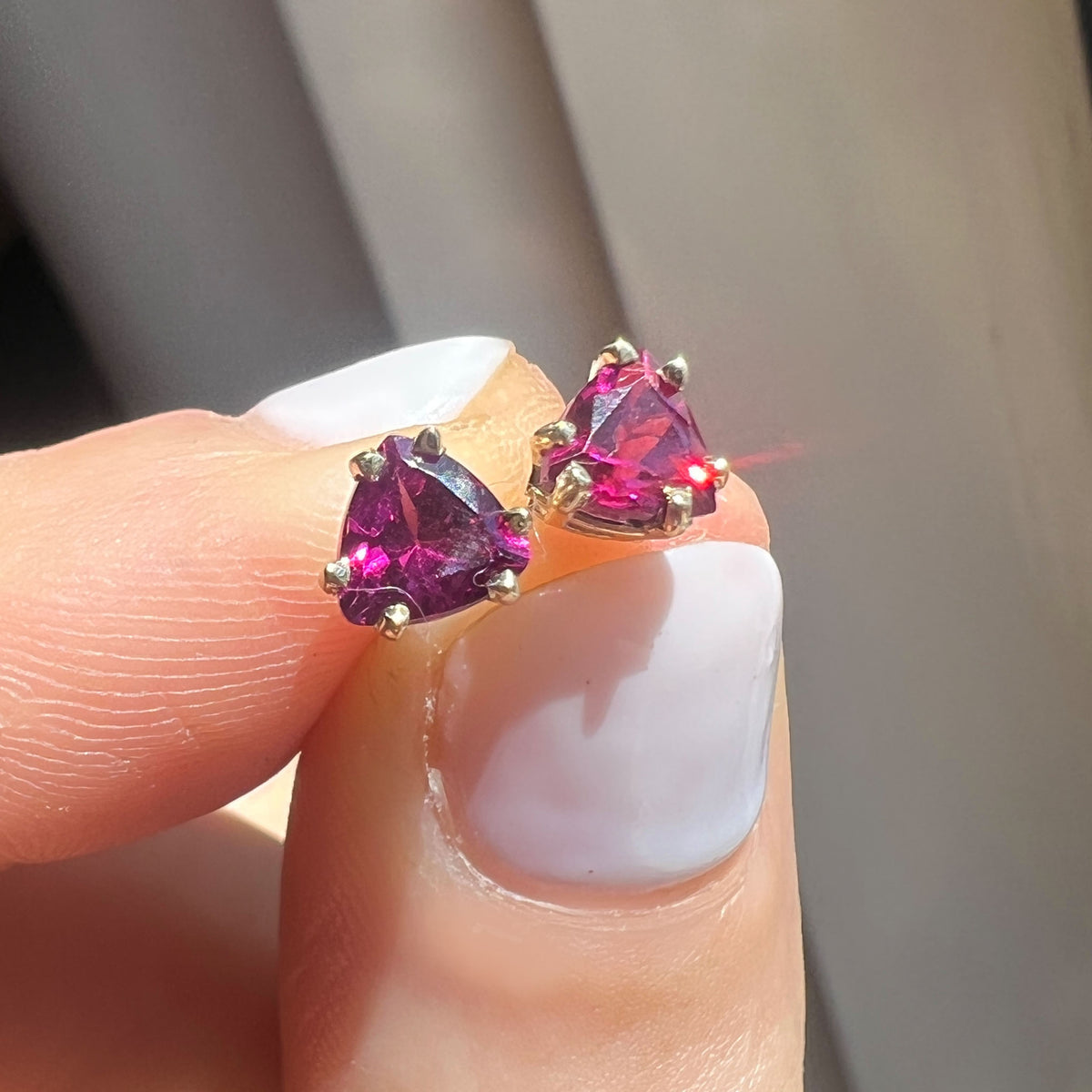 *LIMITED EDITION* 14kt Pink Rhodolite Garnet Trillion Studs